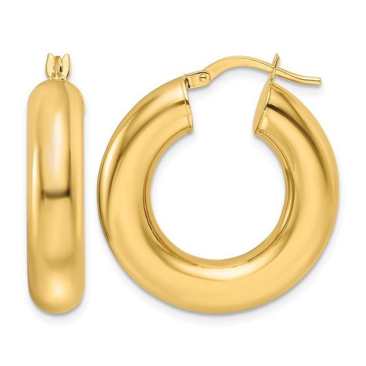 14k 6x26mm Polished Round Tube Hoop Earrings
