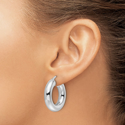 14k White Gold 6x26mm Polished Round Tube Hoop Earrings