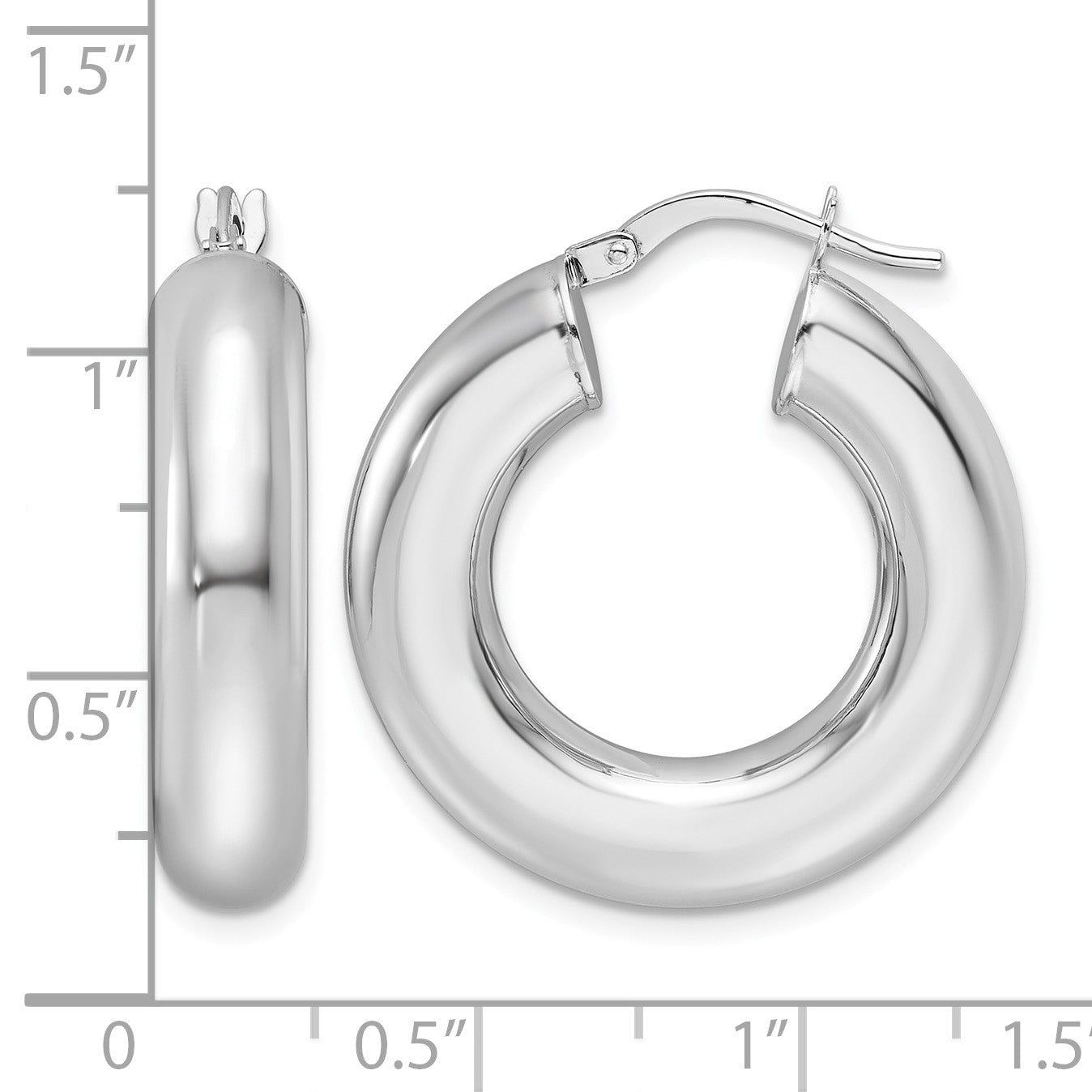 14k White Gold 6x26mm Polished Round Tube Hoop Earrings