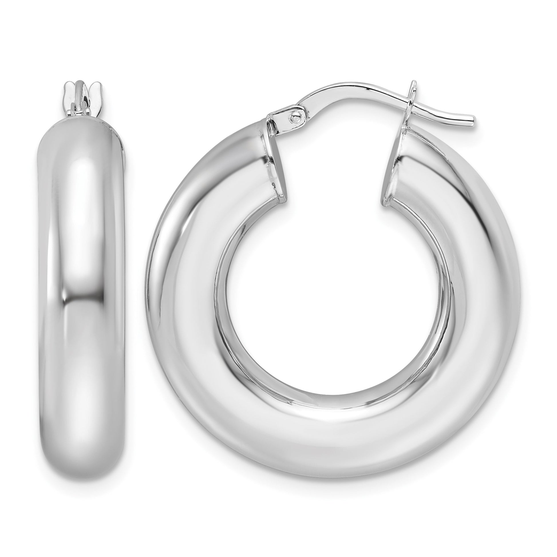 14k White Gold 6x26mm Polished Round Tube Hoop Earrings