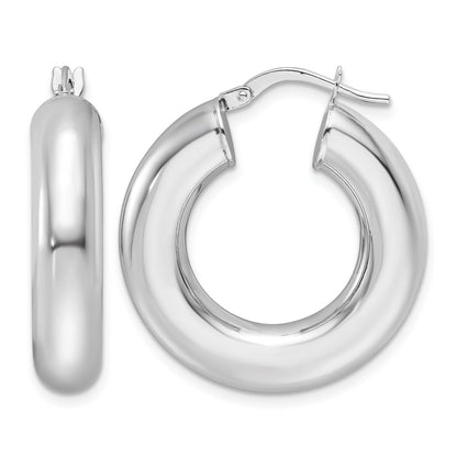 14k White Gold 6x26mm Polished Round Tube Hoop Earrings
