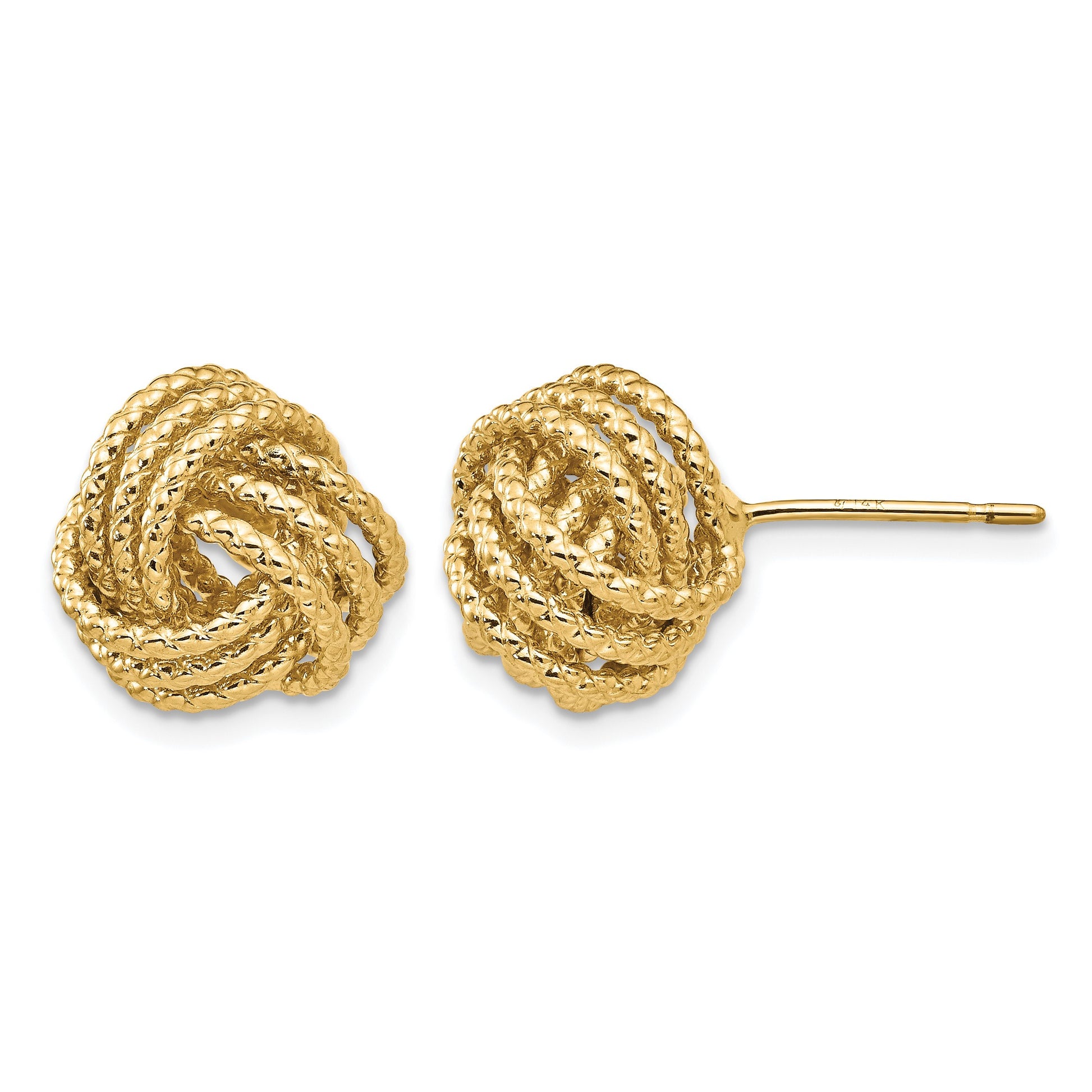 14k 12mm Polished and Twisted Love Knot Post Earrings