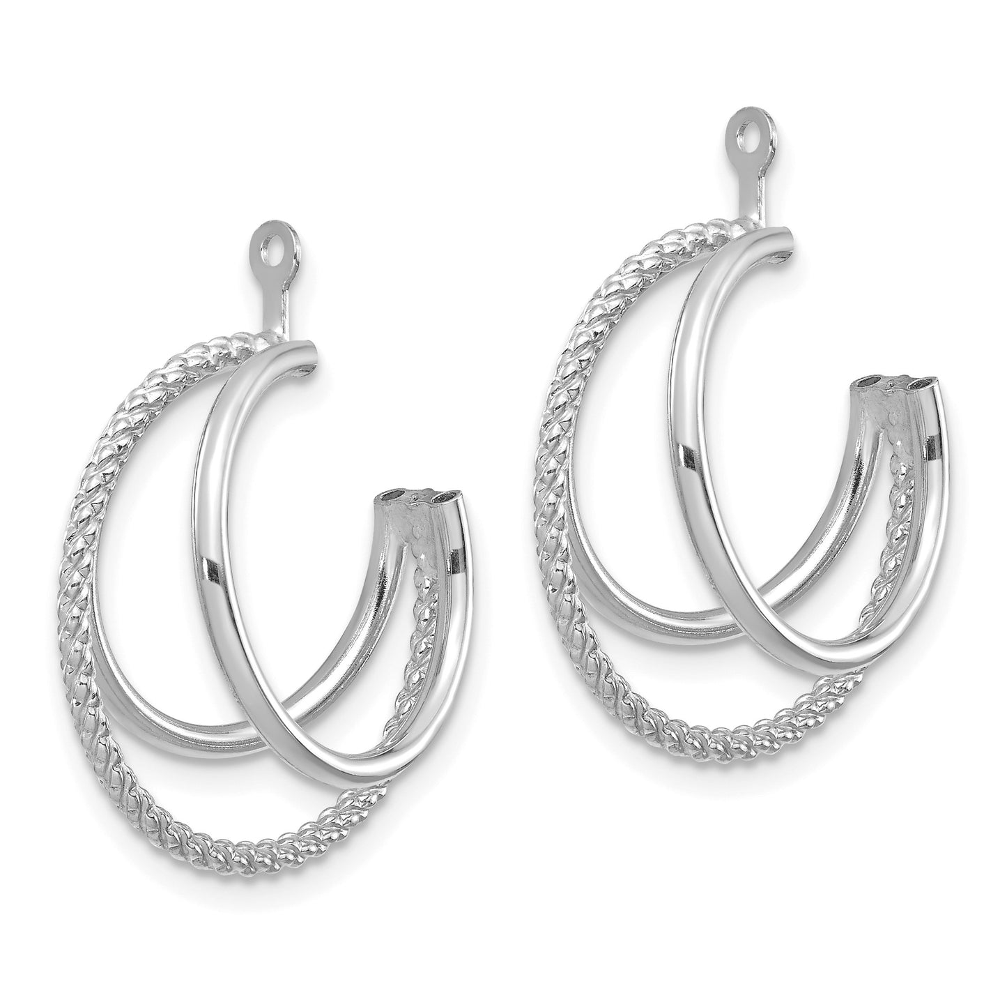 14K White Gold Polished and Twisted Triple Hoop Earring Jackets