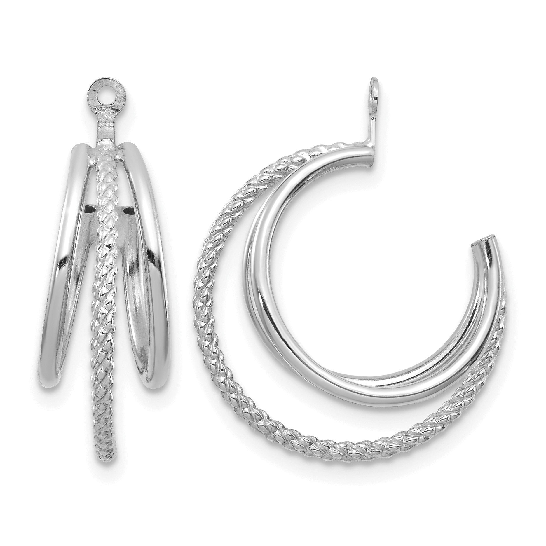 14K White Gold Polished and Twisted Triple Hoop Earring Jackets