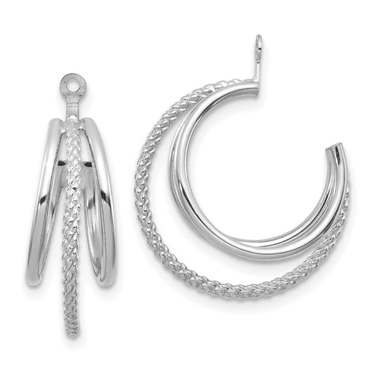 14K White Gold Polished & Twisted Triple Hoop Earring Jackets