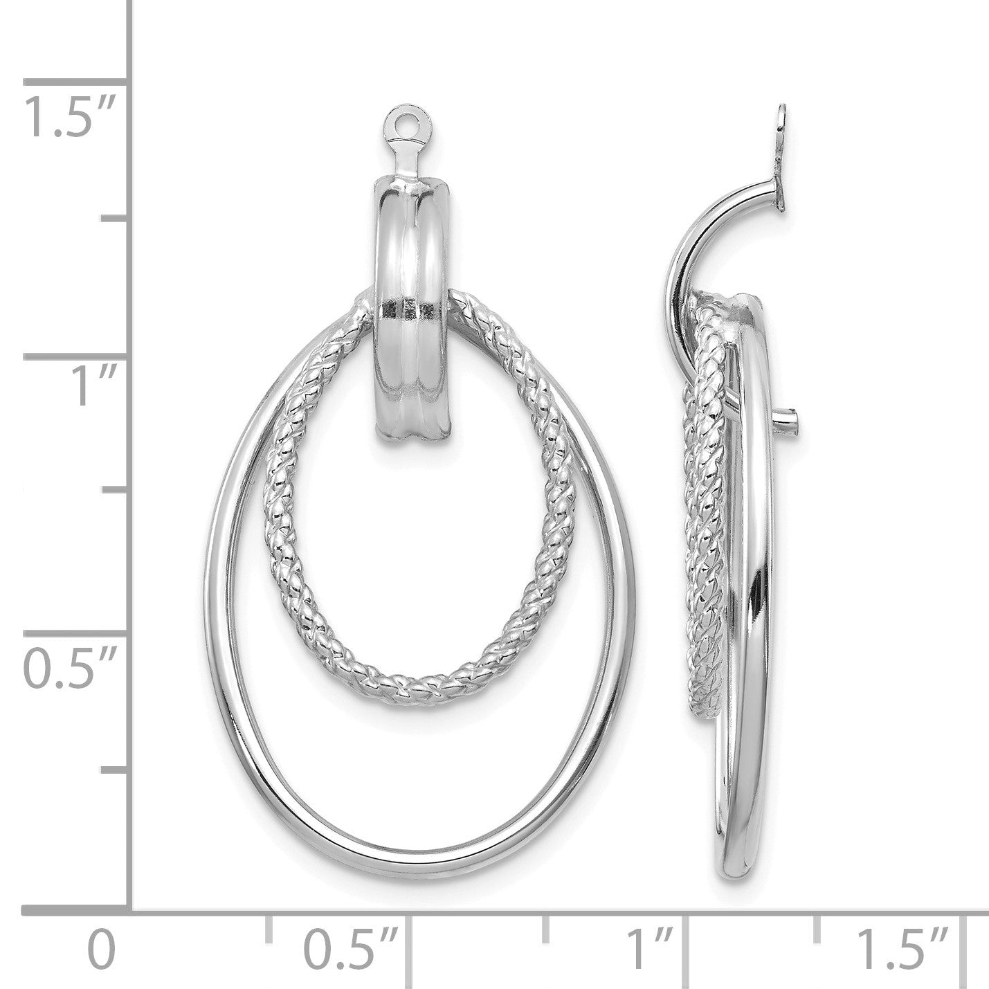 14K White Gold Polished Double Oval Doorknocker Earring Jackets