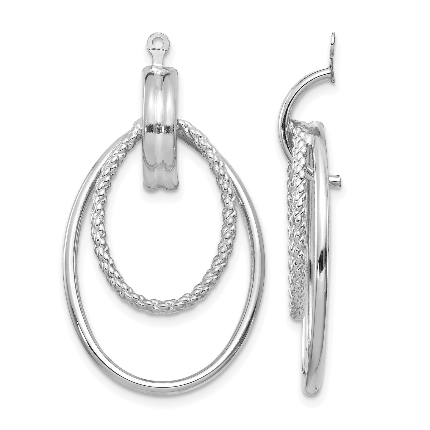 14K White Gold Polished Double Oval Doorknocker Earring Jackets