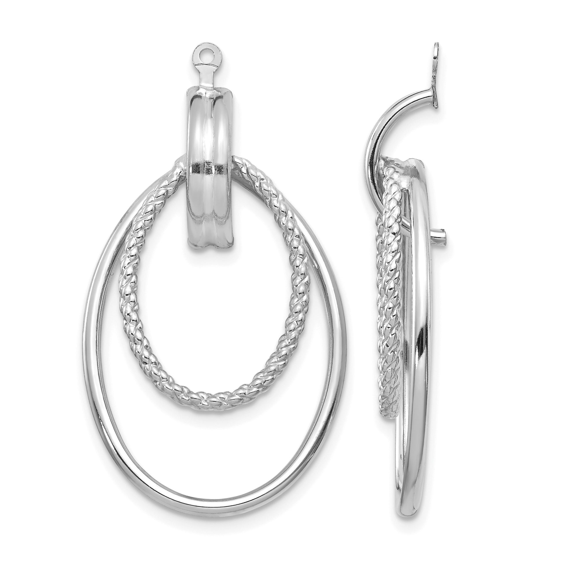 14K White Gold Polished Double Oval Doorknocker Earring Jackets