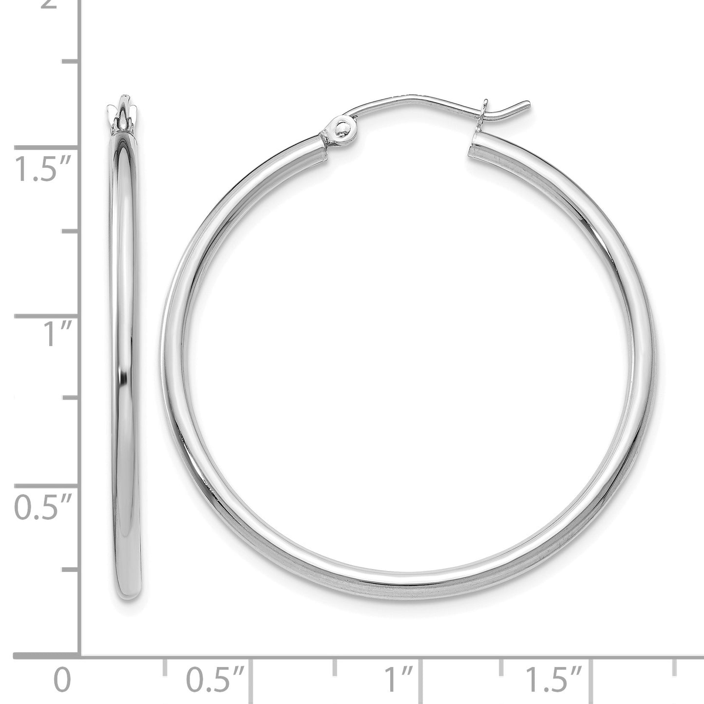 14k White Gold 2x35mm Polished Tube Hoop Earrings