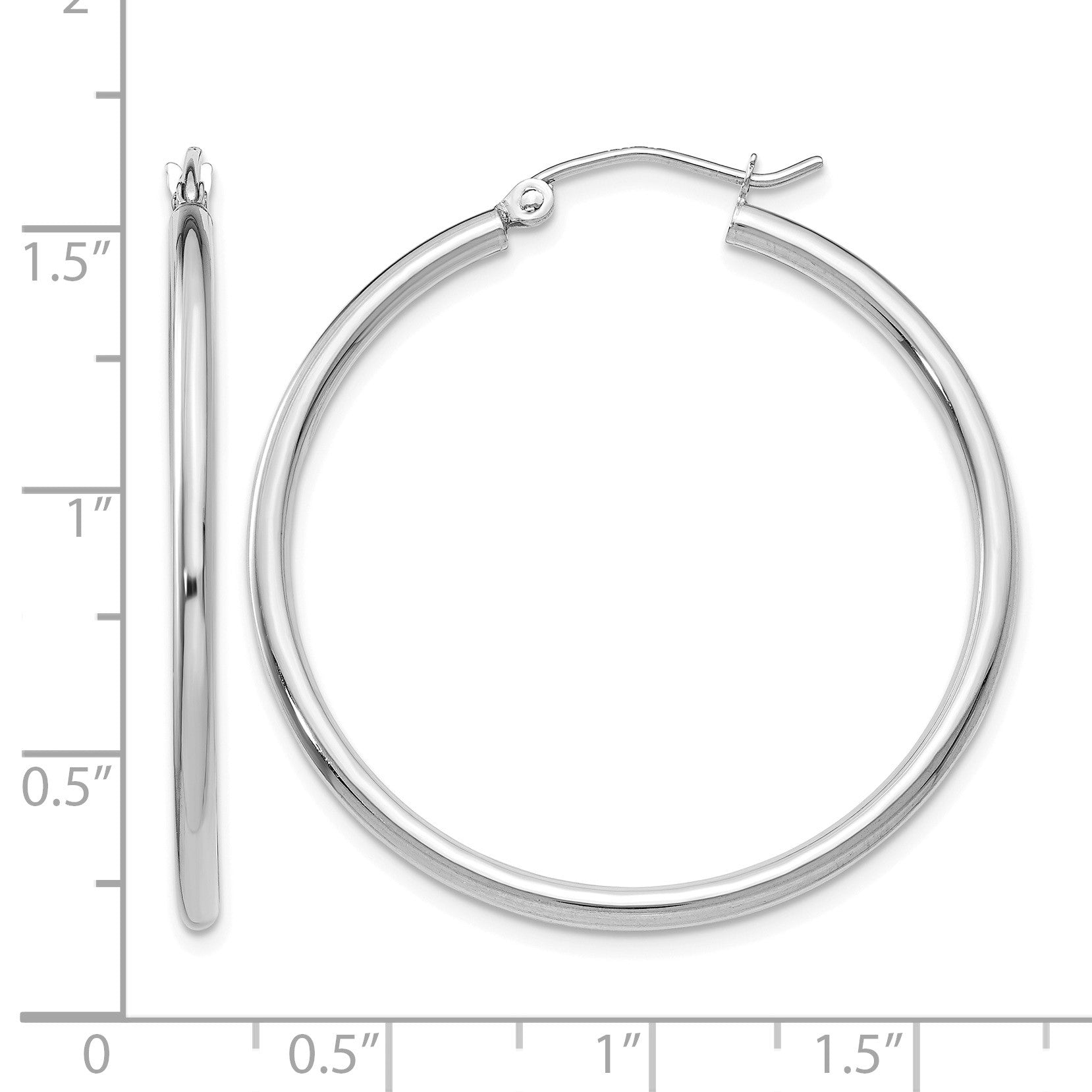 14k White Gold 2x35mm Polished Tube Hoop Earrings