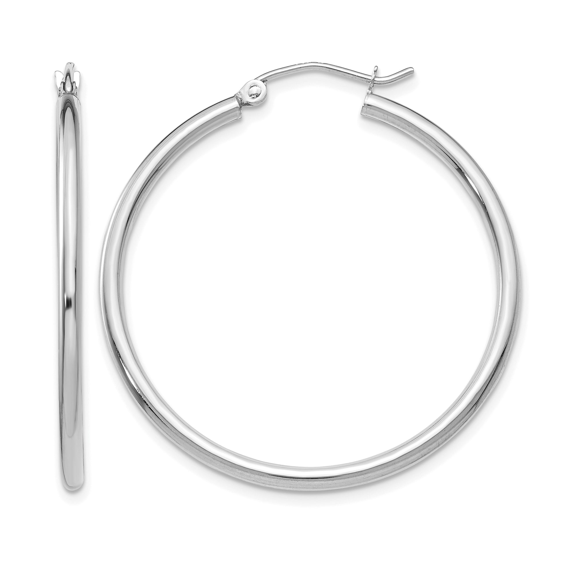 14k White Gold 2x35mm Polished Tube Hoop Earrings