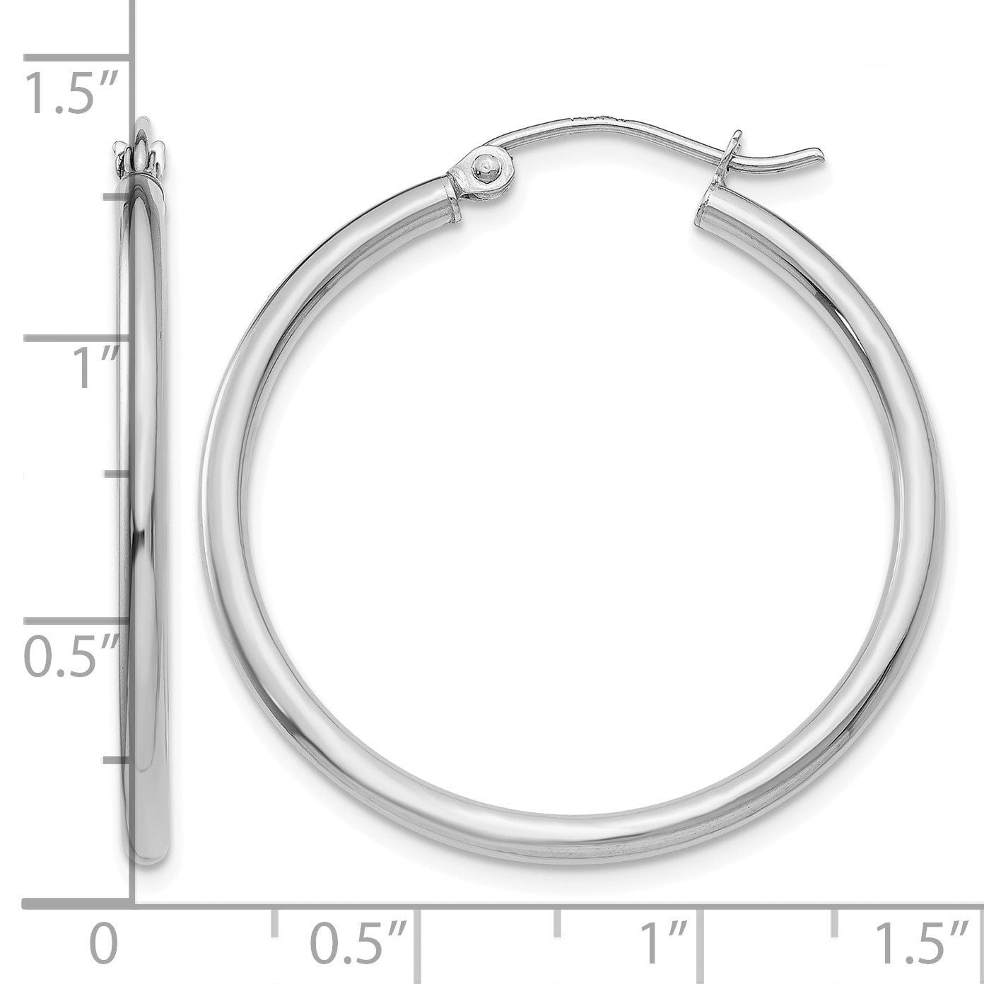 14k White Gold 2x30mm Polished Tube Hoop Earrings