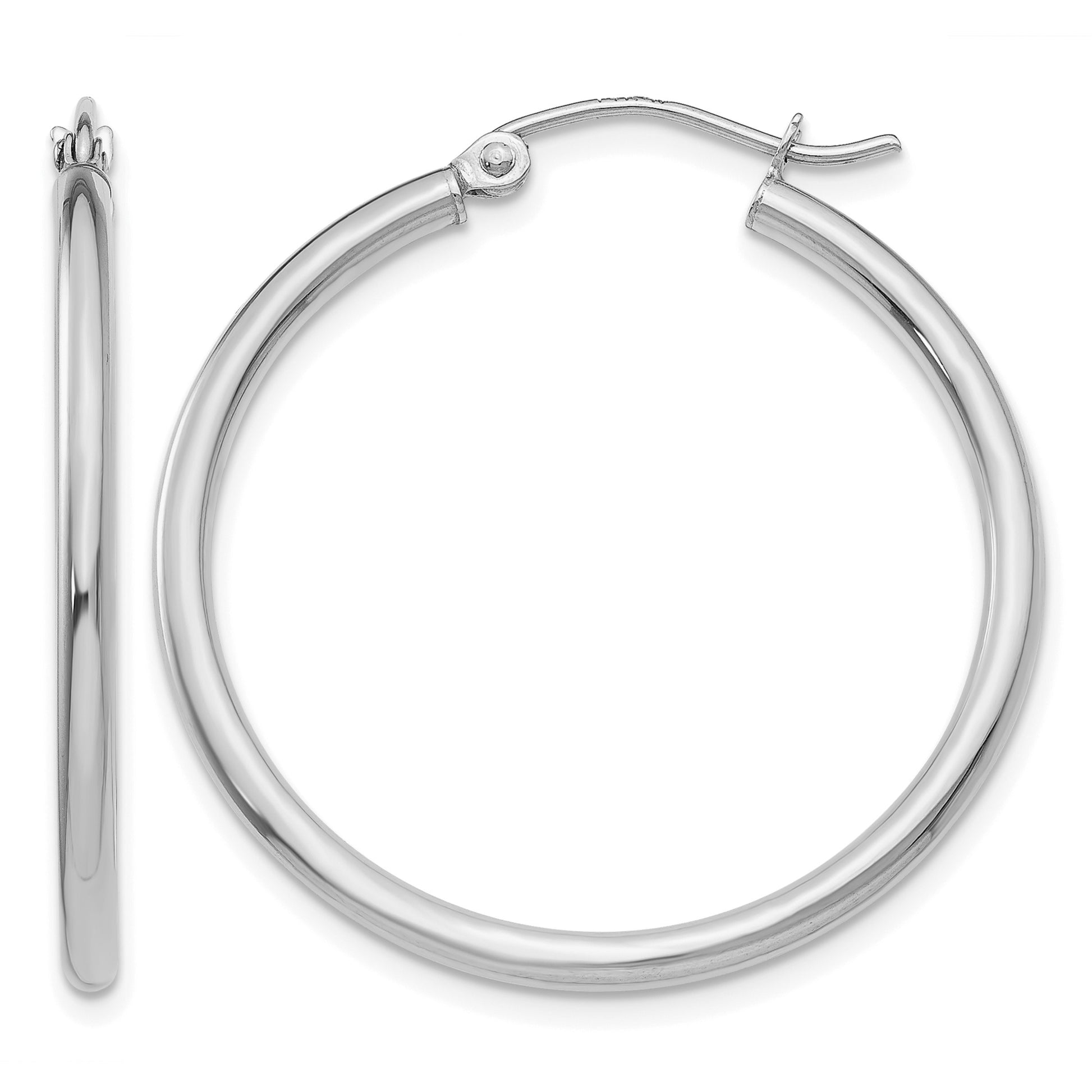 14k White Gold 2x30mm Polished Tube Hoop Earrings