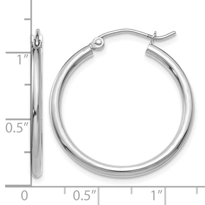 14k White Gold 2x25mm Polished Tube Hoop Earrings
