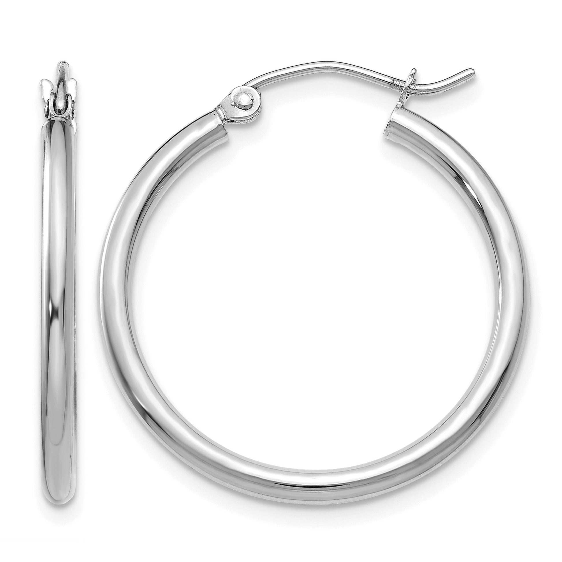 14k White Gold 2x25mm Polished Tube Hoop Earrings