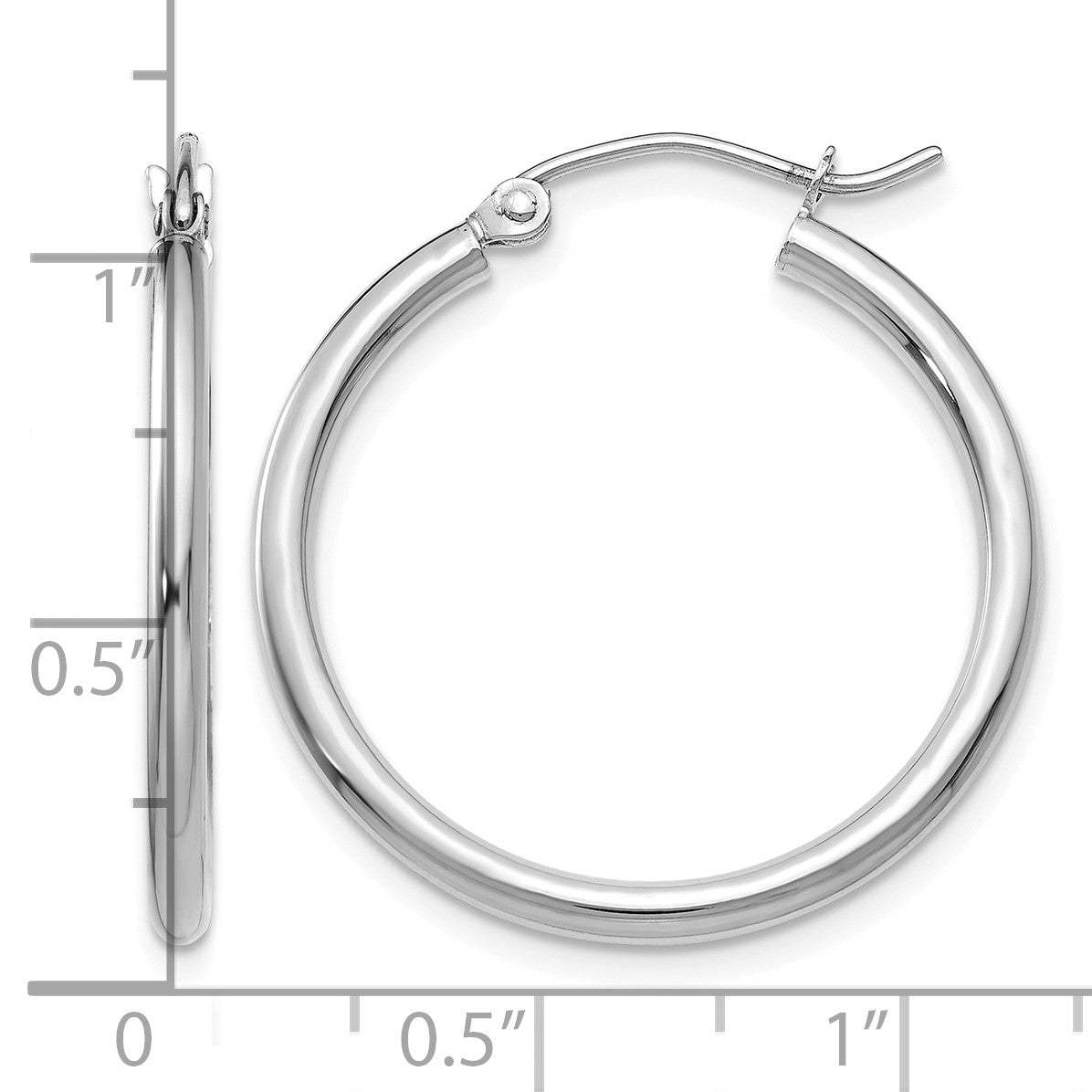 14k White Gold 2x25mm Polished Lightweight Tube Hoop Earrings