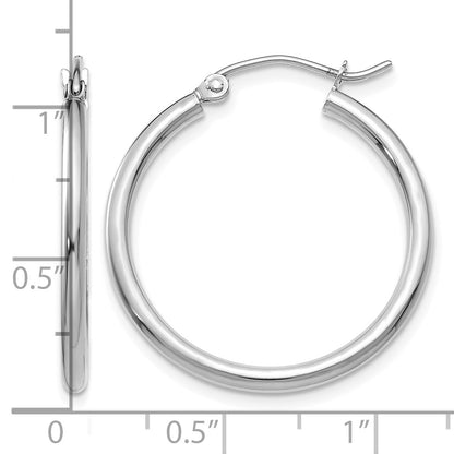 14k White Gold 2x25mm Polished Lightweight Tube Hoop Earrings