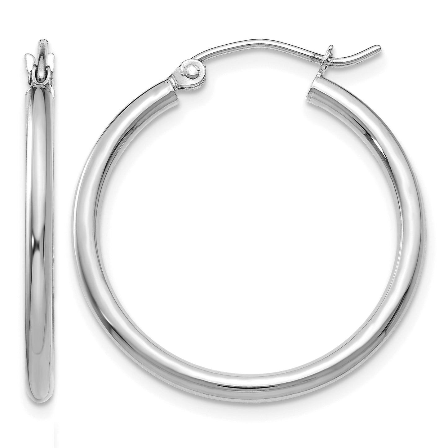 14k White Gold 2x25mm Polished Lightweight Tube Hoop Earrings