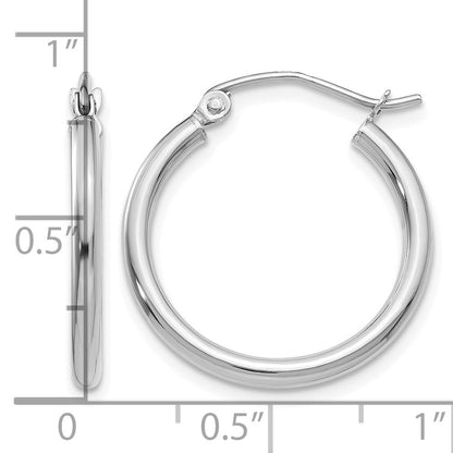 14k White Gold 2x20mm Polished Tube Hoop Earrings