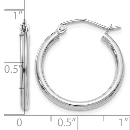 14k White Gold 2x20mm Polished Lightweight Tube Hoop Earrings
