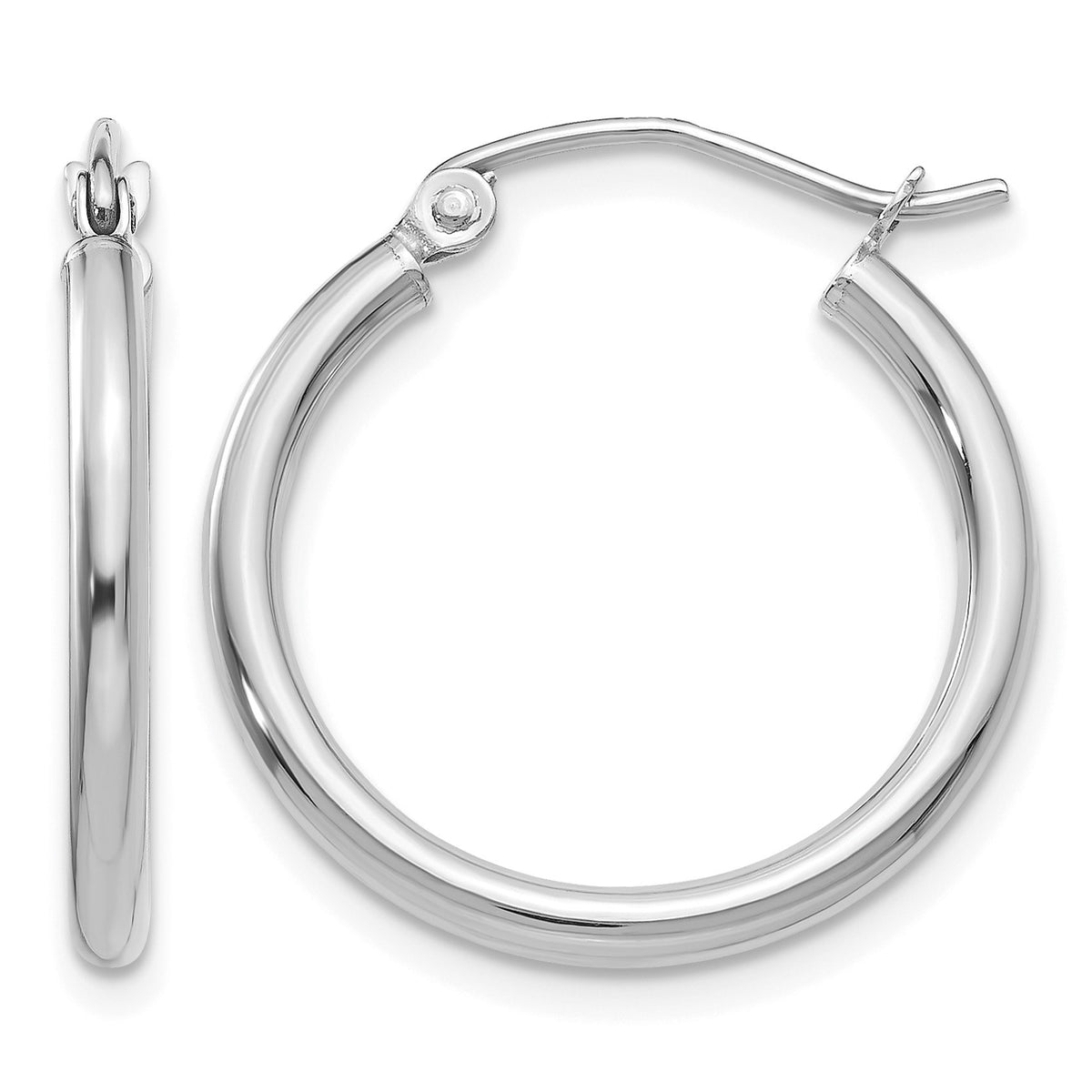 14k White Gold 2x20mm Polished Lightweight Tube Hoop Earrings