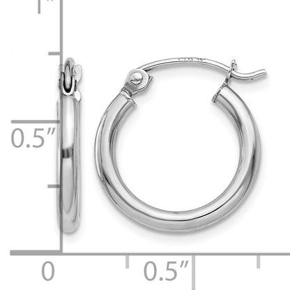 14k White Gold 2x15mm Polished Tube Hoop Earrings