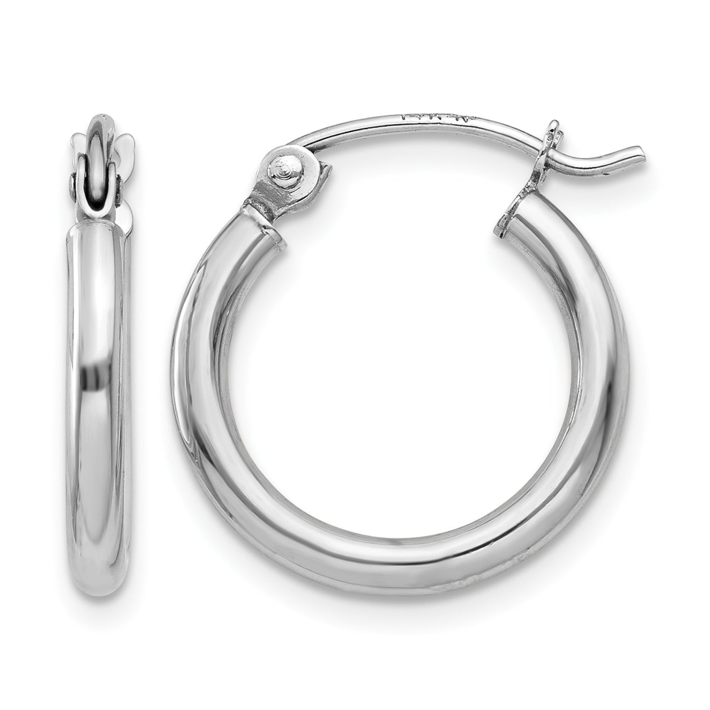 14k White Gold 2x15mm Polished Tube Hoop Earrings