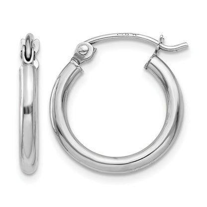14k White Gold 2x15mm Polished Tube Hoop Earrings