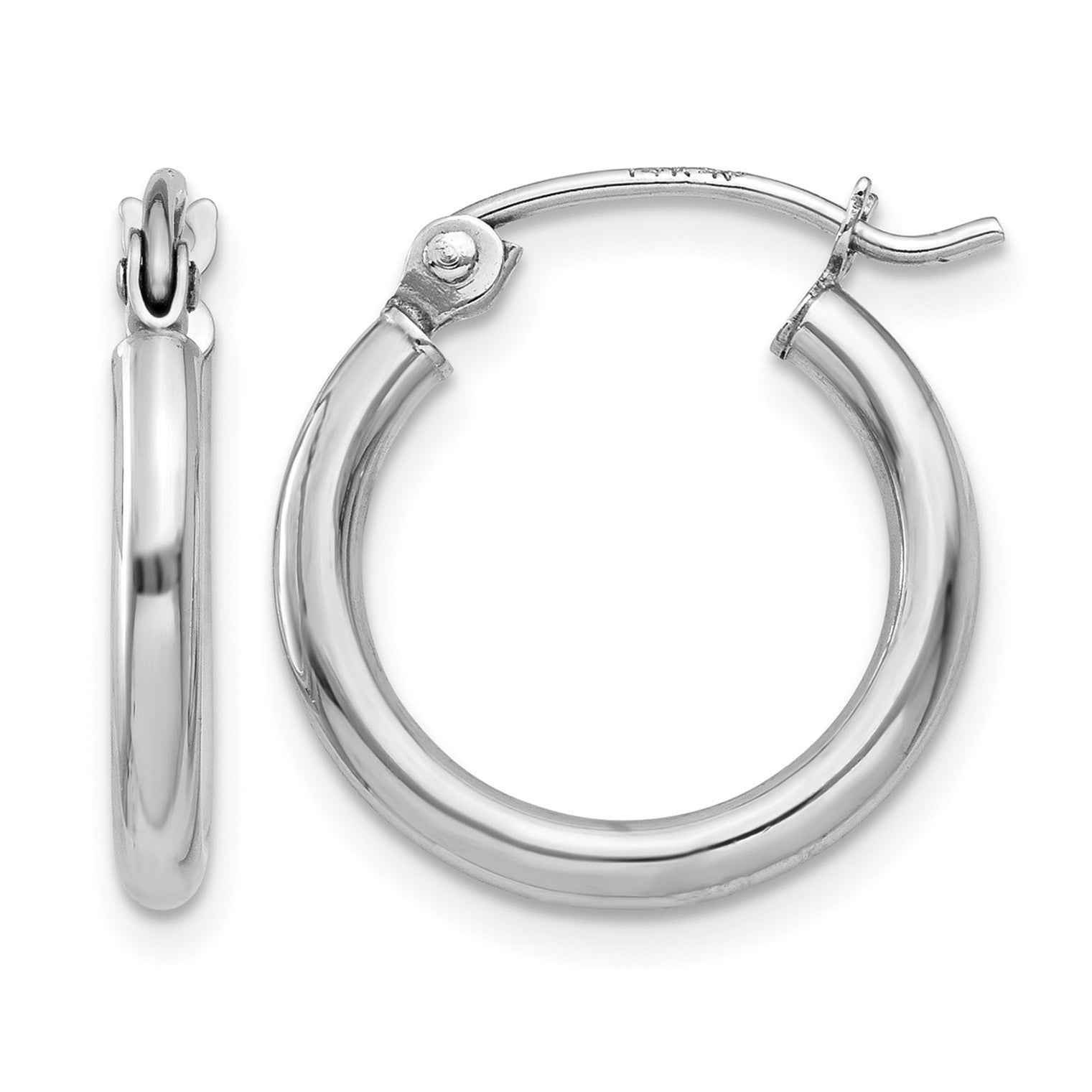 14k White Gold 2x15mm Polished Lightweight Tube Hoop Earrings