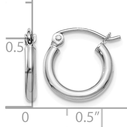 14k White Gold 2x12mm Polished Tube Hoop Earrings