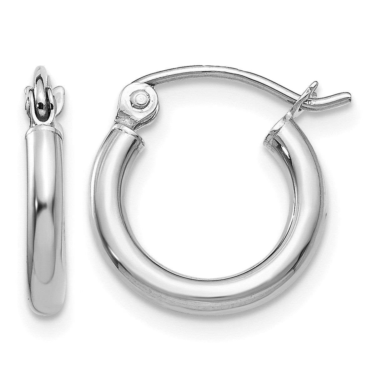 14k White Gold 2x12mm Polished Tube Hoop Earrings