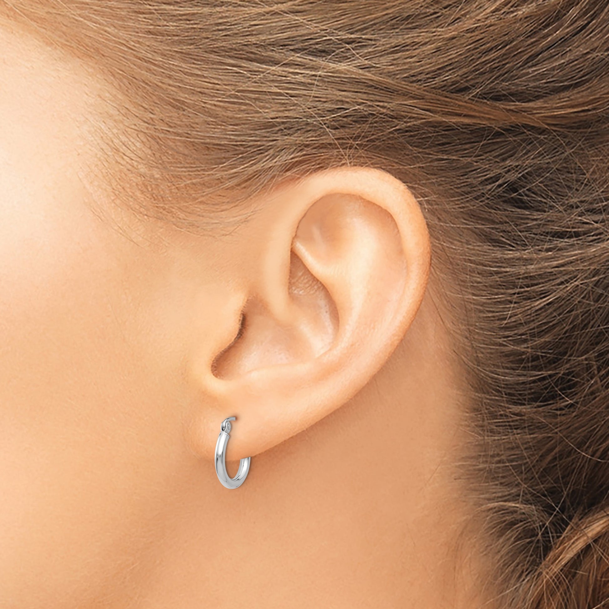 14k White Gold 2x12mm Polished Lightweight Tube Hoop Earrings