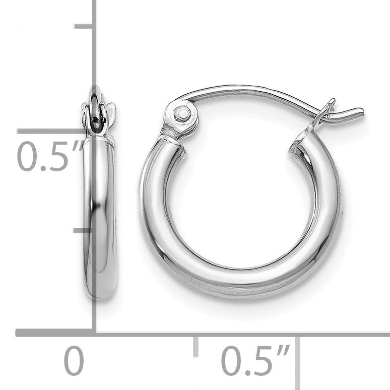 14k White Gold 2x12mm Polished Lightweight Tube Hoop Earrings