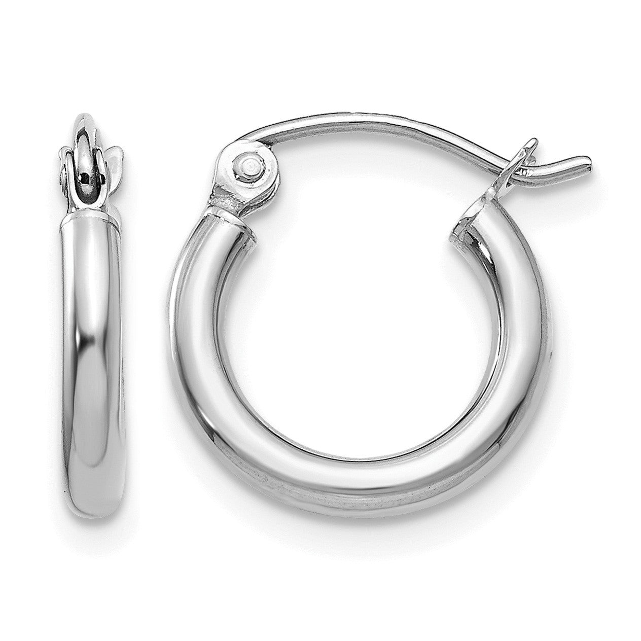 14k White Gold 2x12mm Polished Lightweight Tube Hoop Earrings