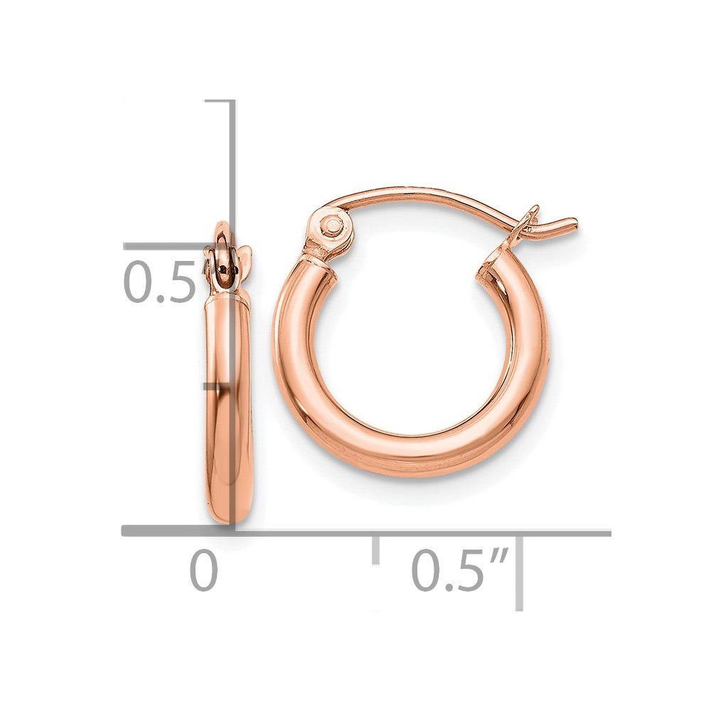 14k Rose Gold Polished 2x12mm Lightweight Tube Hoop Earrings