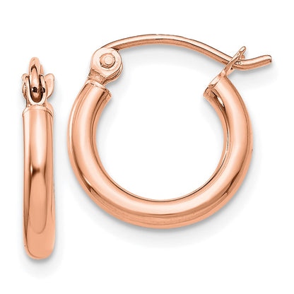 14k Rose Gold Polished 2x12mm Lightweight Tube Hoop Earrings