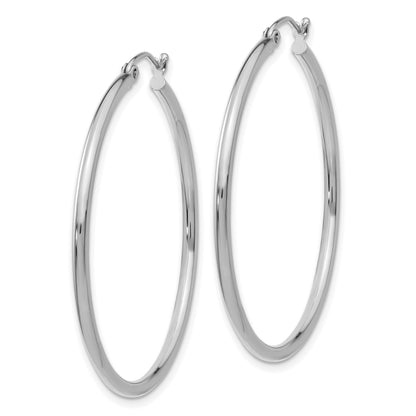 14k White Gold 2x40mm Polished Tube Hoop Earrings