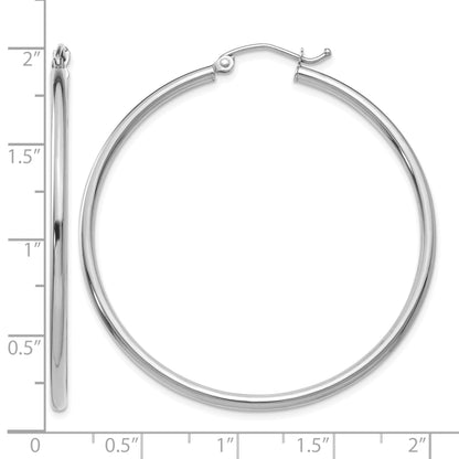 14k White Gold 2x45mm Polished Tube Hoop Earrings