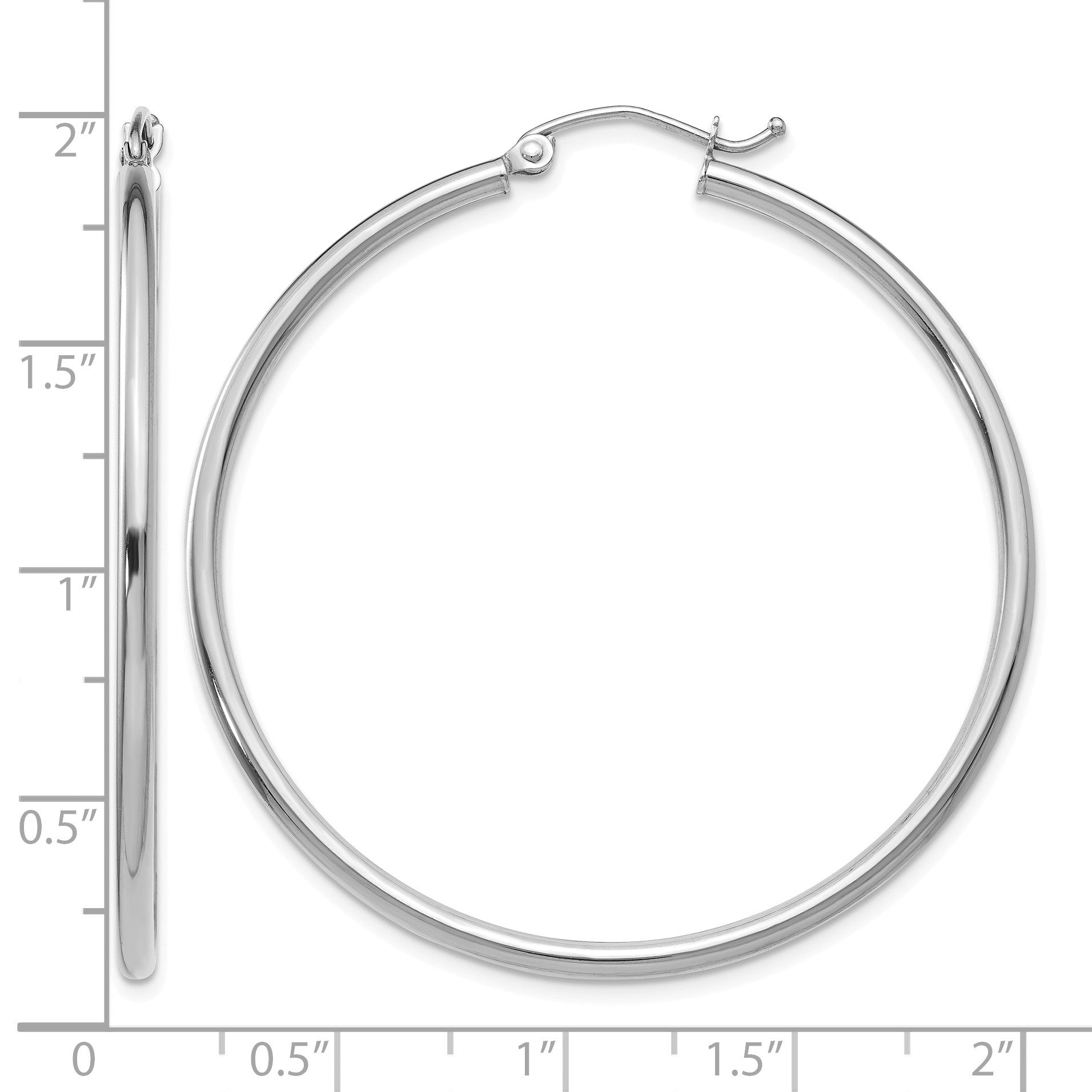 14k White Gold 2x45mm Polished Lightweight Tube Hoop Earrings