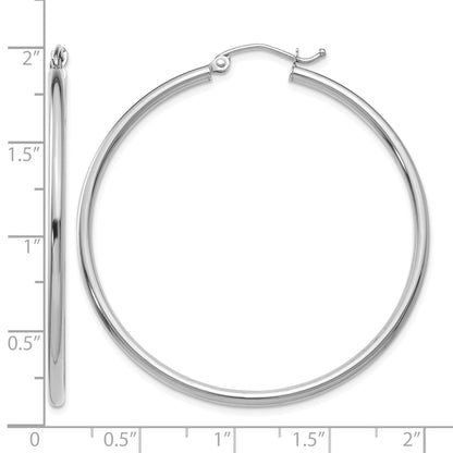14k White Gold 2x45mm Polished Lightweight Tube Hoop Earrings