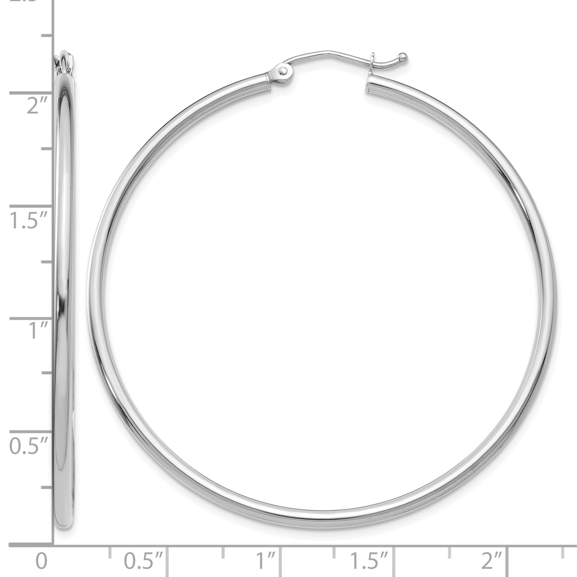 14k White Gold 2x50mm Polished Lightweight Tube Hoop Earrings