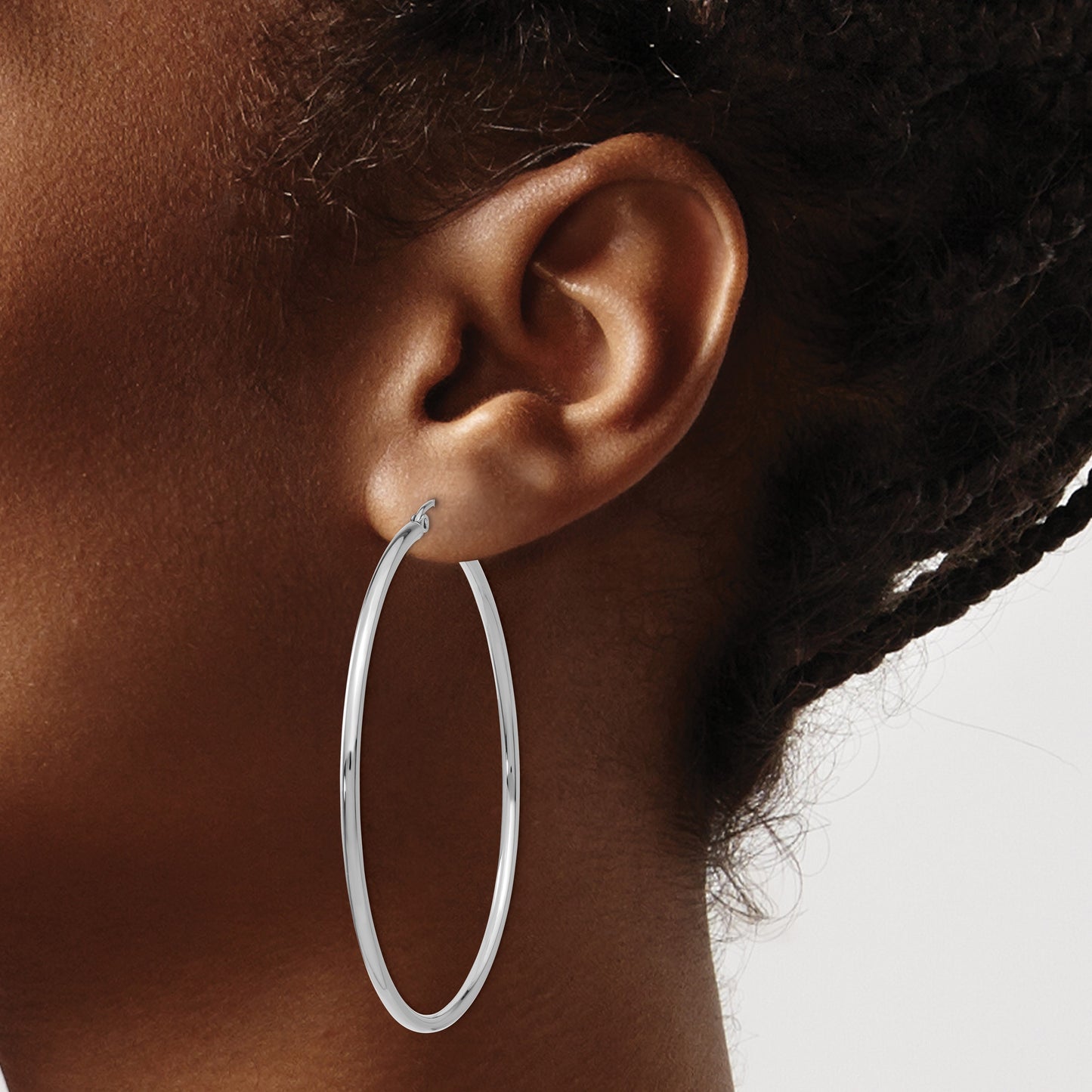 14k White Gold 2x55mm Polished Tube Hoop Earrings