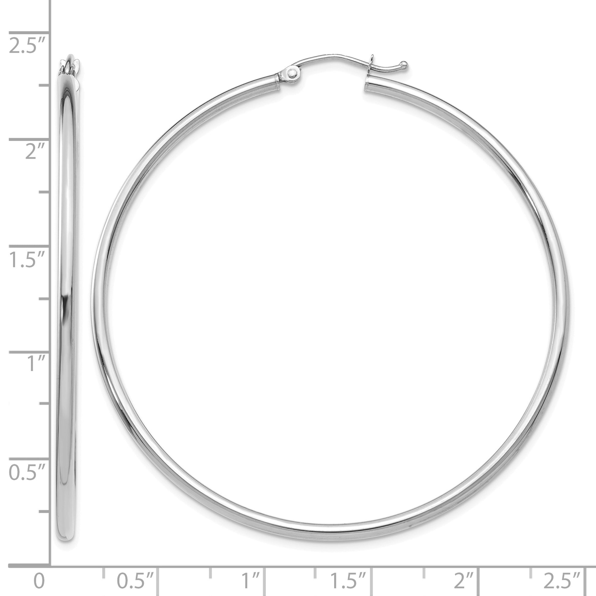 14k White Gold 2x55mm Polished Tube Hoop Earrings