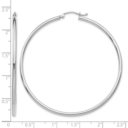 14k White Gold 2x55mm Polished Tube Hoop Earrings