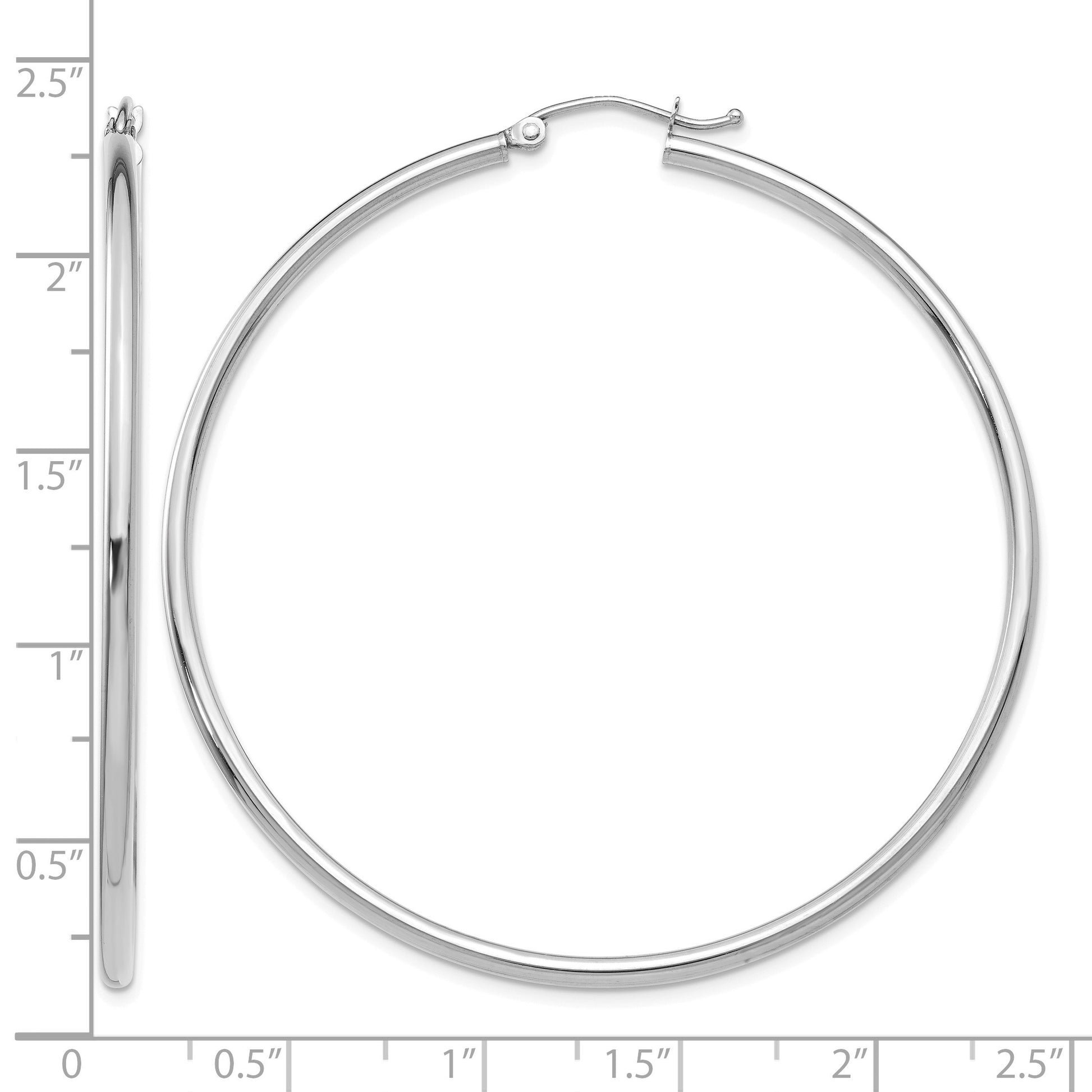 14k White Gold 2x55mm Polished Lightweight Tube Hoop Earrings