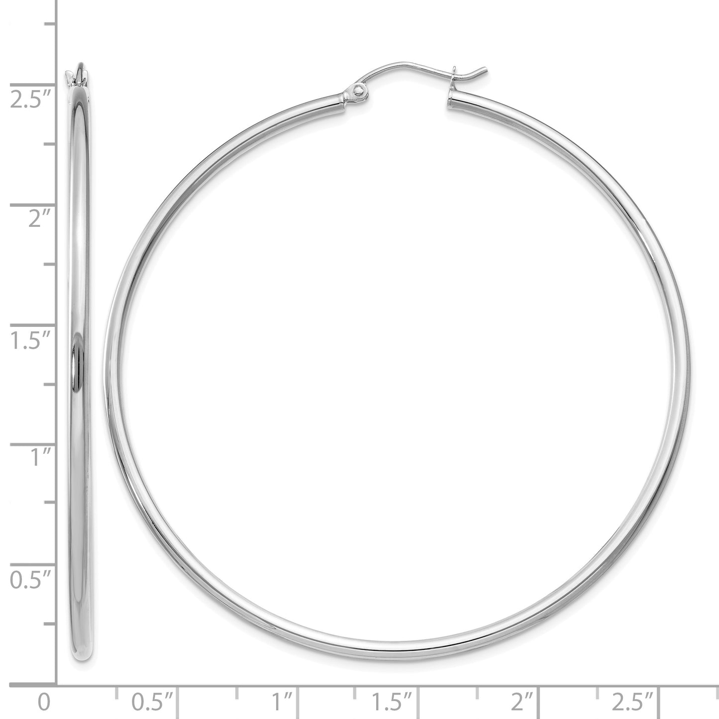 14k White Gold 2x60mm Polished Tube Hoop Earrings