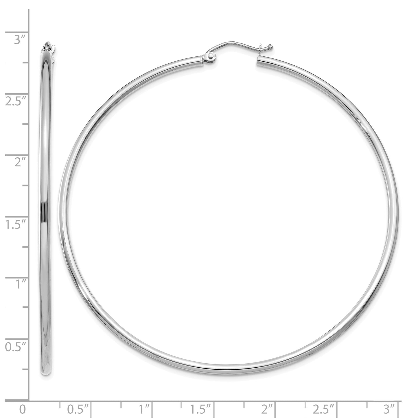 14k White Gold 2x65mm Polished Tube Hoop Earrings