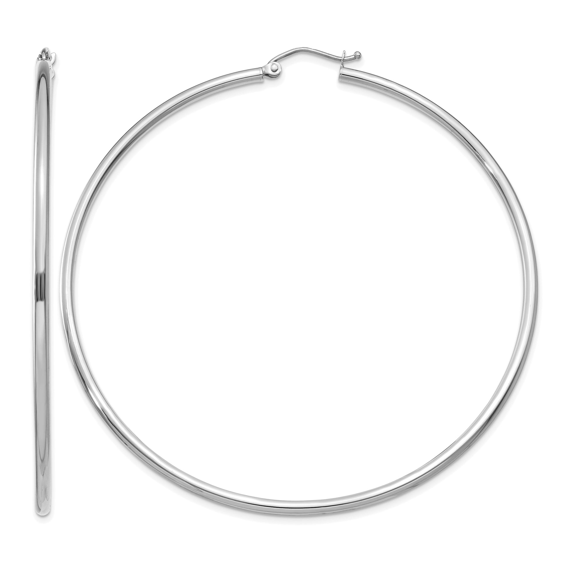 14k White Gold 2x65mm Polished Tube Hoop Earrings