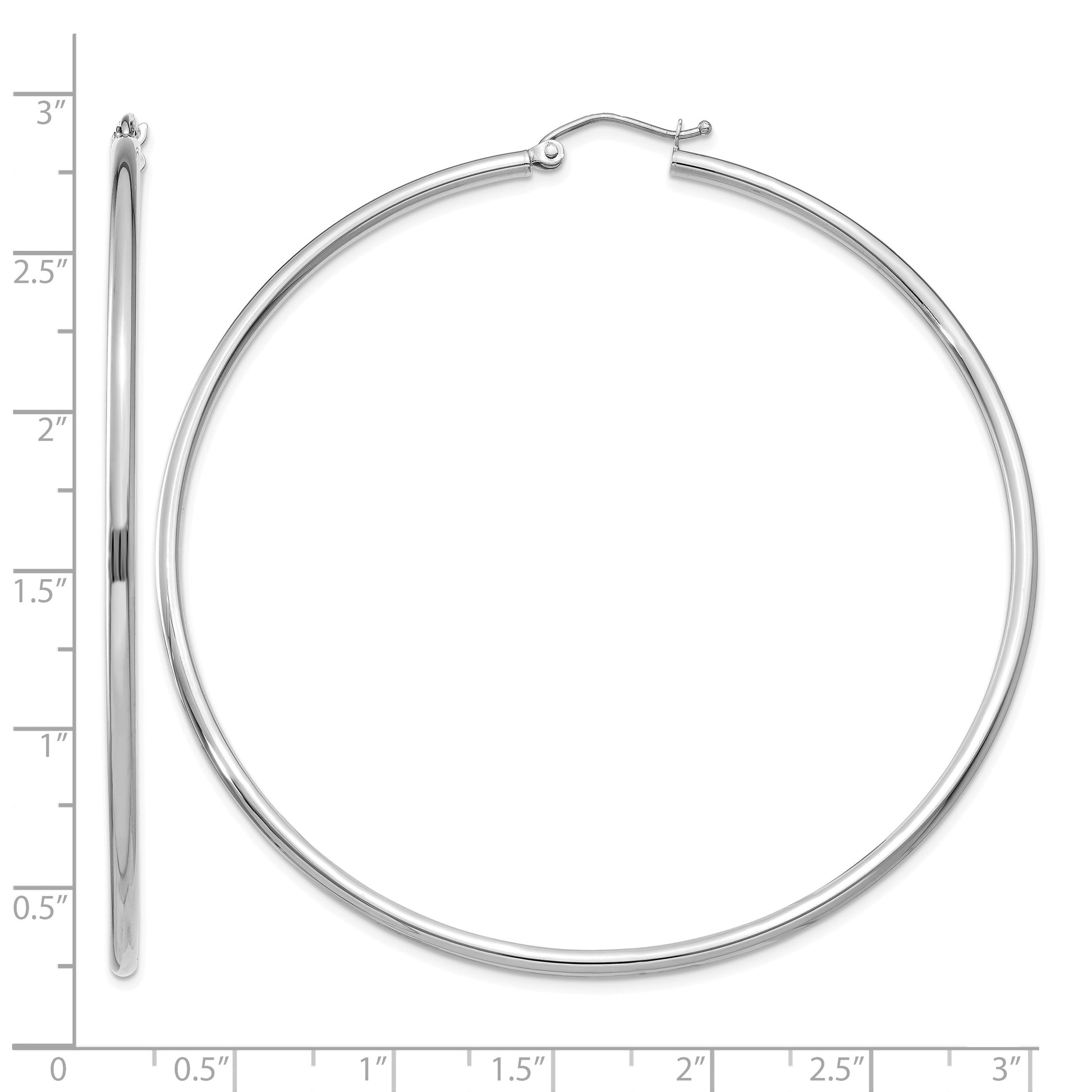 14k White Gold 2x65mm Polished Lightweight Tube Hoop Earrings