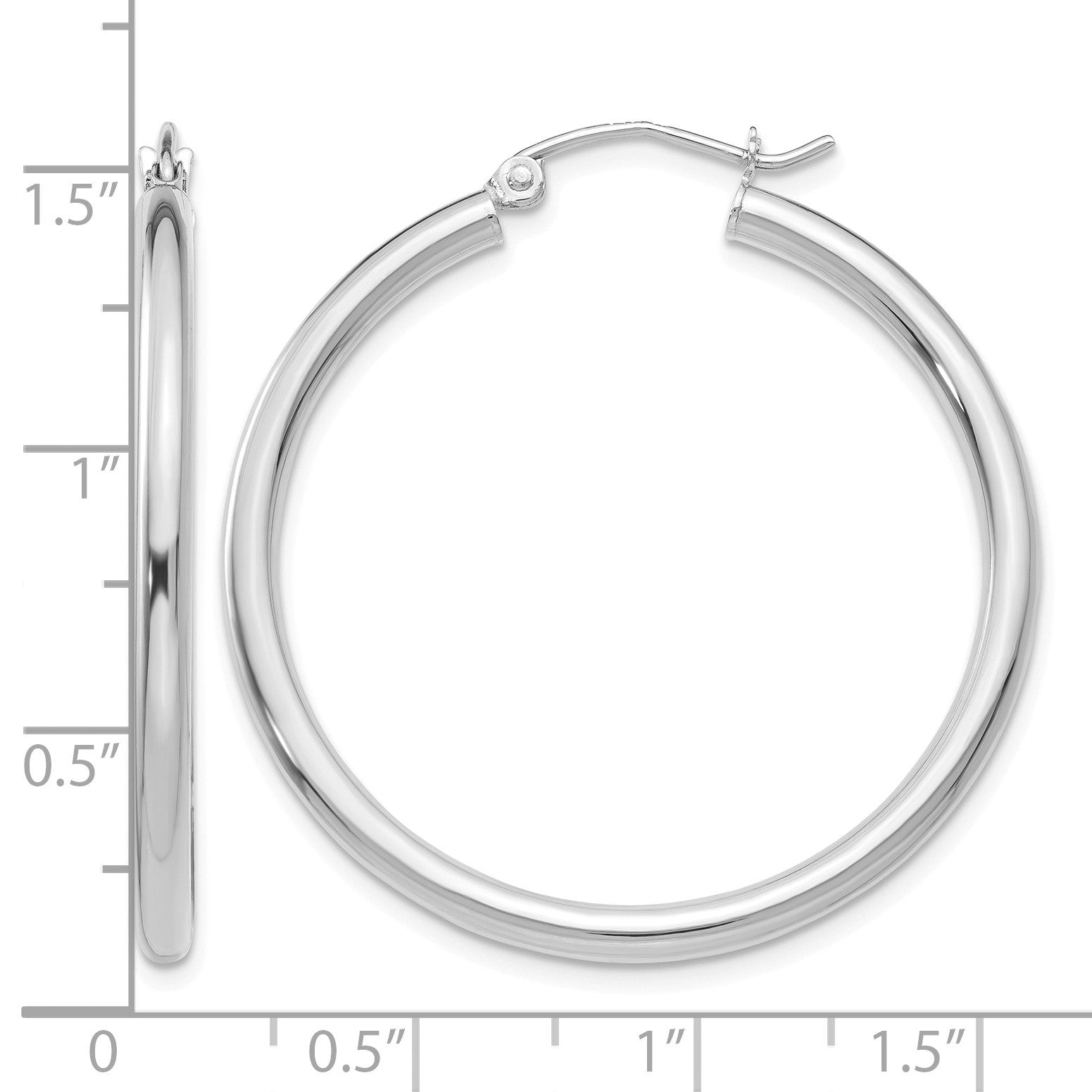 14K White Gold 2.5x35mm Polished Round Tube Hoop Earrings